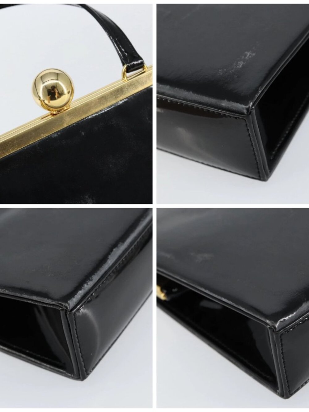 SAINT LAURENT Hand Bag Enamel Black Gold Auth - Picture 11 of 15